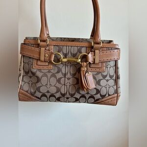 Coach Hampton Khaki Tan Signature Canvas Satchel Tote